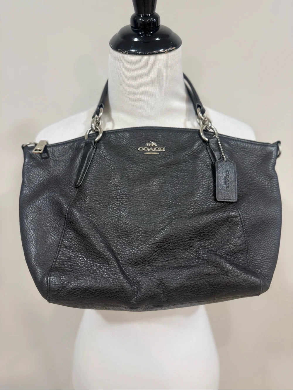 Coach Kelsey F36675 Black Pebbled Leather Satchel Shoulder Bag Purse